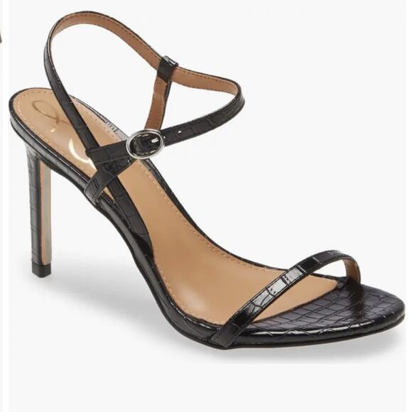 Sam Edelman Black Doran Faux Croc-effect Leather Strappy Sandal Size 10 - Picture 2 of 10